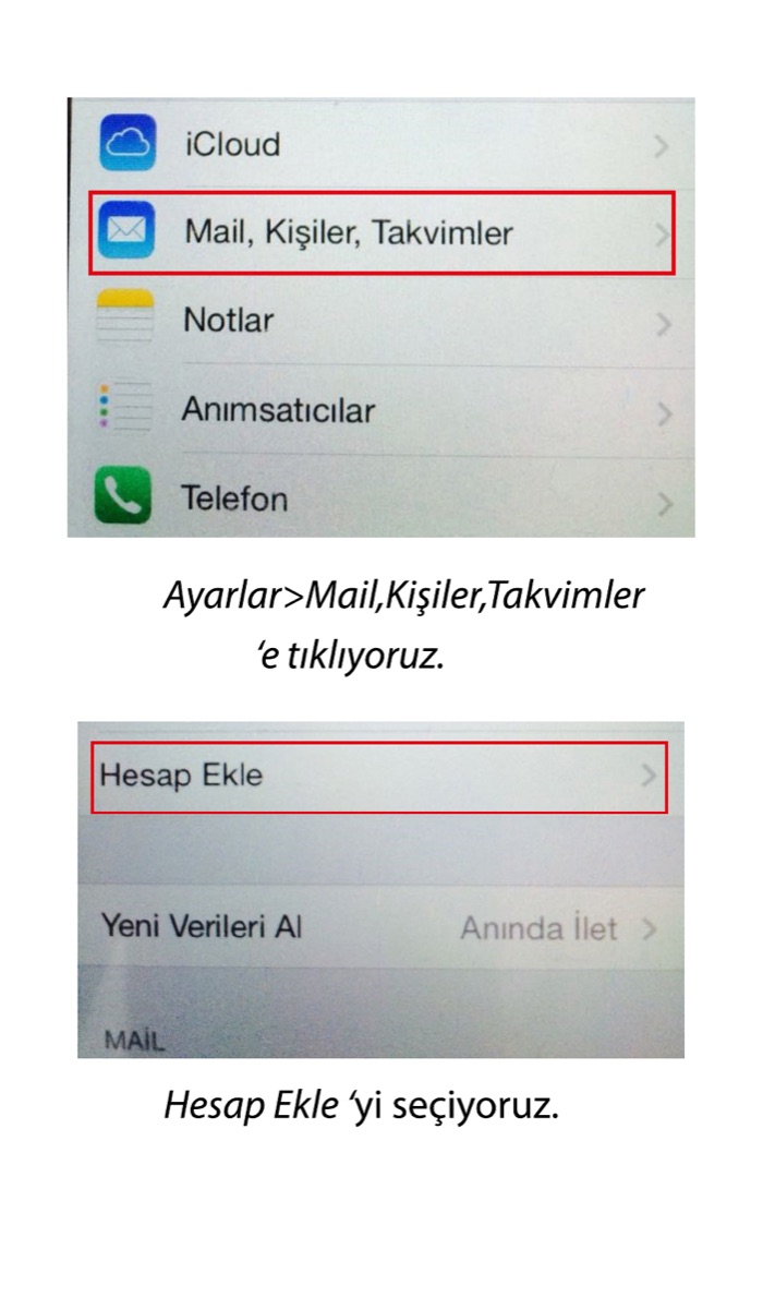iPhone hesap ekleme ekranı