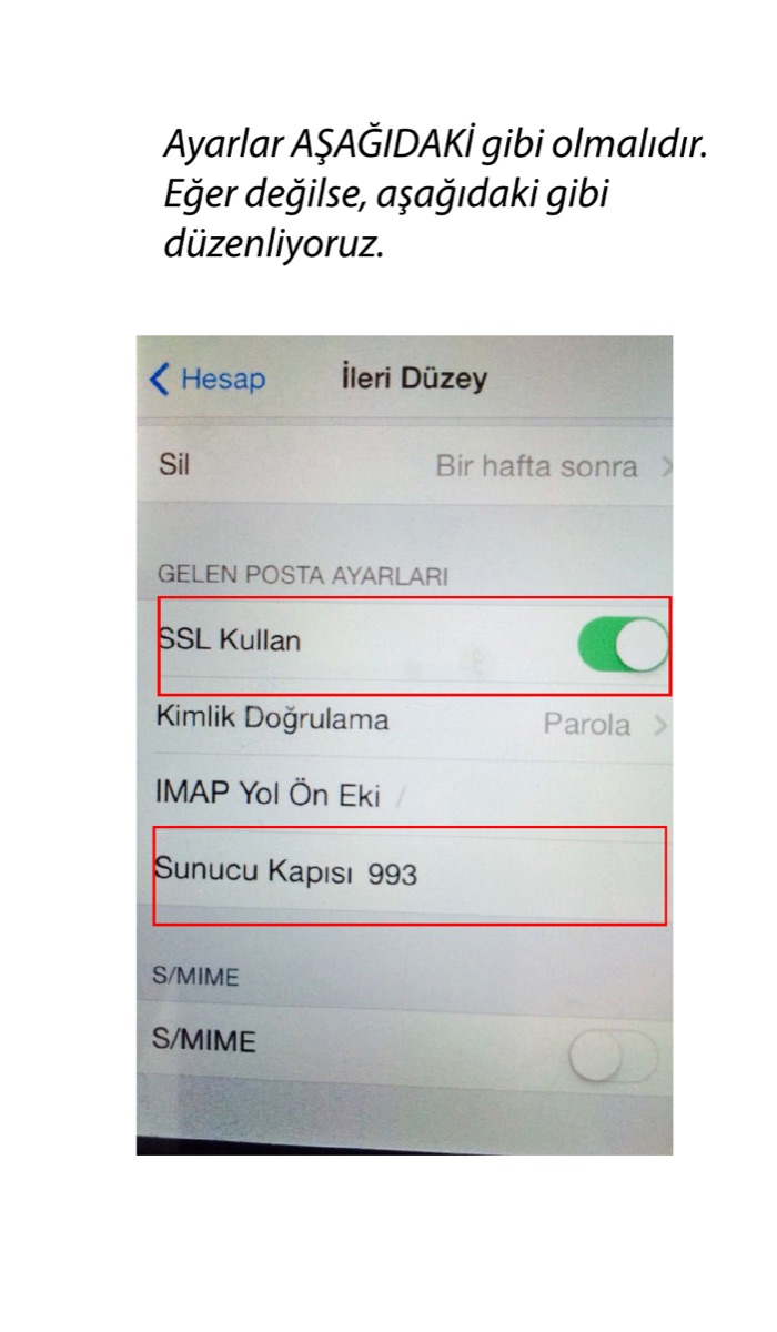 iPhone IMAP SSL ve port ayarları