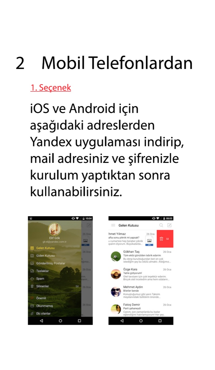 Yandex Mail mobil uygulama örneği